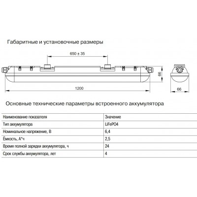 Аварийный светильник LED ДСП 1306А 36Вт 1ч 4000К IP65 1200мм Аварийный светильник LED ДСП 1306А 36Вт 1ч 4000К IP65 1200мм